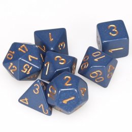 Ensemble de 7 dés opaques bleu foncé avec chiffres cuivrés