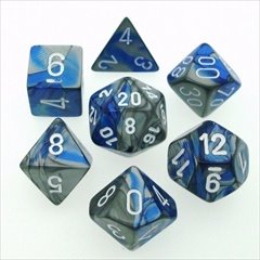 Ensemble De 7 Dés Gemeni Bleu/Acier Avec Chiffres Blancs