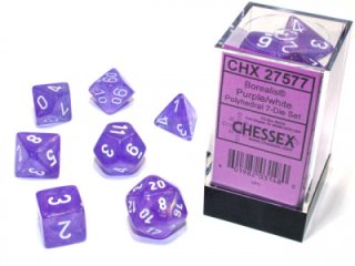 Ensemble de 7 dés polyédriques Borealis Luminary - Violet avec chiffres blancs