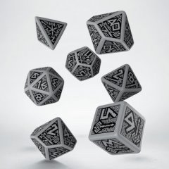 Ensemble de 7 dés polyédriques Dwarven gris avec chiffres noirs