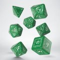 Ensemble de 7 dés polyédriques elfiques verts avec chiffres blancs