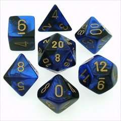 Ensemble De 7 Dés Gemeni Noir/Bleu Avec Chiffres Dorés